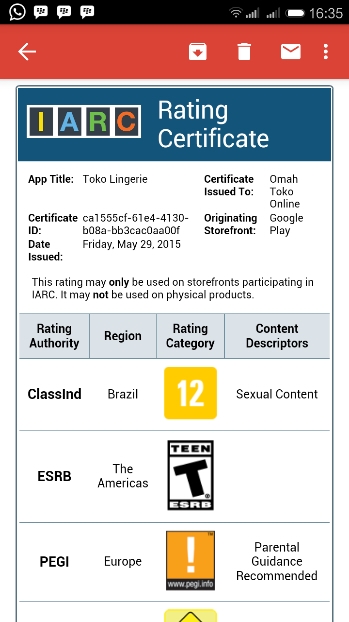 Google developer mengharuskan kita mengisi konten rating yang sesuai