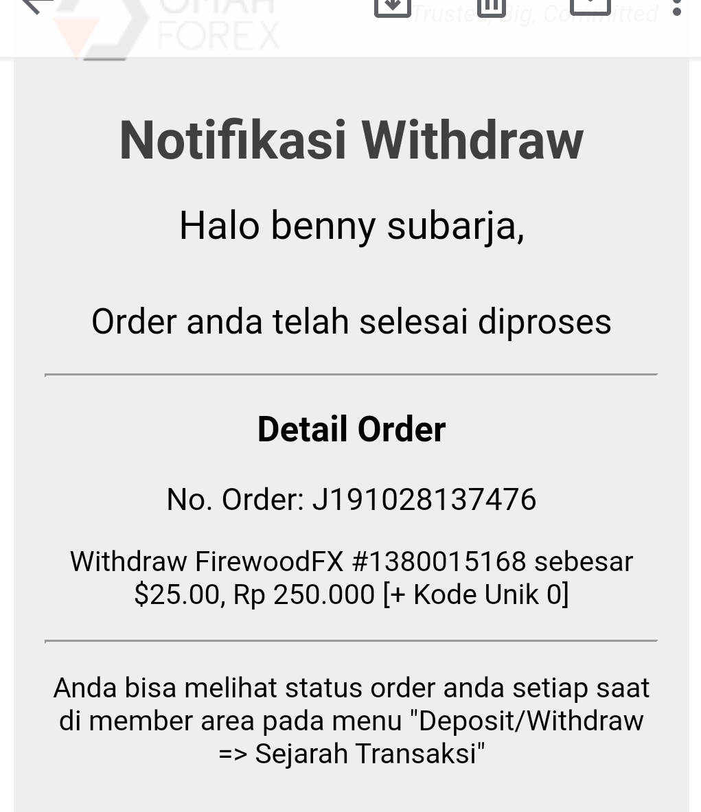 Withdraw Firewoodfx melalui rebatefx.club lancar